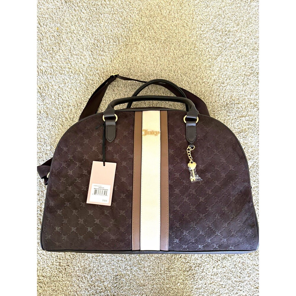 Juicy Couture 22" Velour Logo Duffle Bag Brown/Beige Adjustable Shoulder Strap